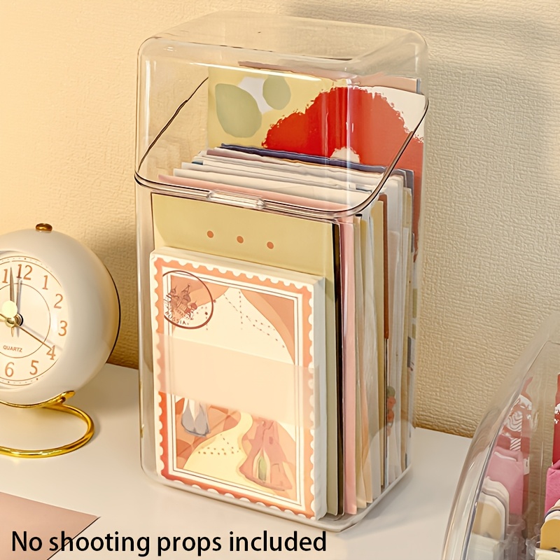 TEMU 1pc Acrylic Storage Box With Lid | Dust-proof Design, Suitable For Postcards, Stationery, Cards, Notebooks, Miscellaneous Items | Ideal For