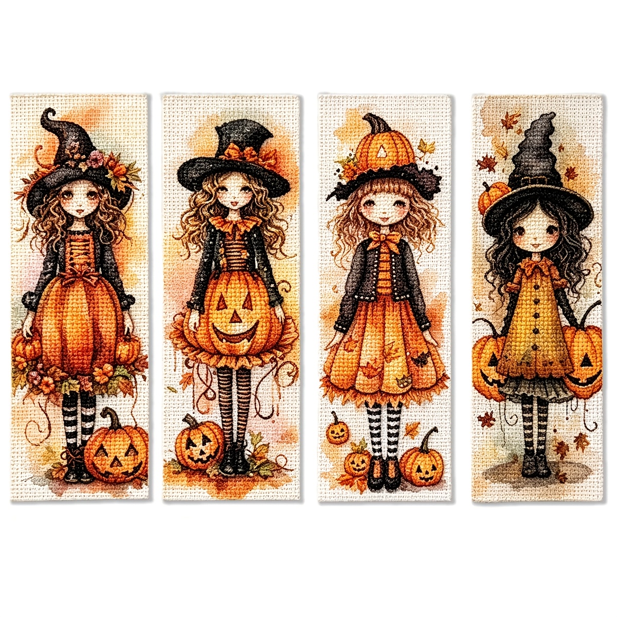 TEMU Kit complet de point de croix 11CT à soi- pour débutants - Tissu à broder pré-imprimé sur le thème de la citrouille et de d'Halloween avec fils,