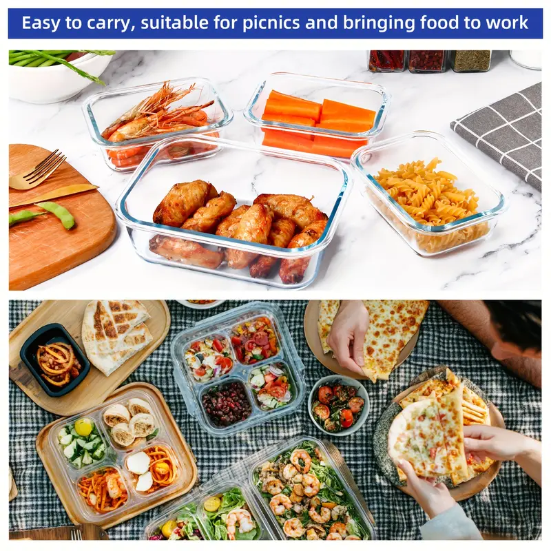 16 pieces glass meal prep container with lids lunch containers for food storage airtight kitchen container for microwave freezer and dishwasher safe 8 lids 8 glass containers Product details 3