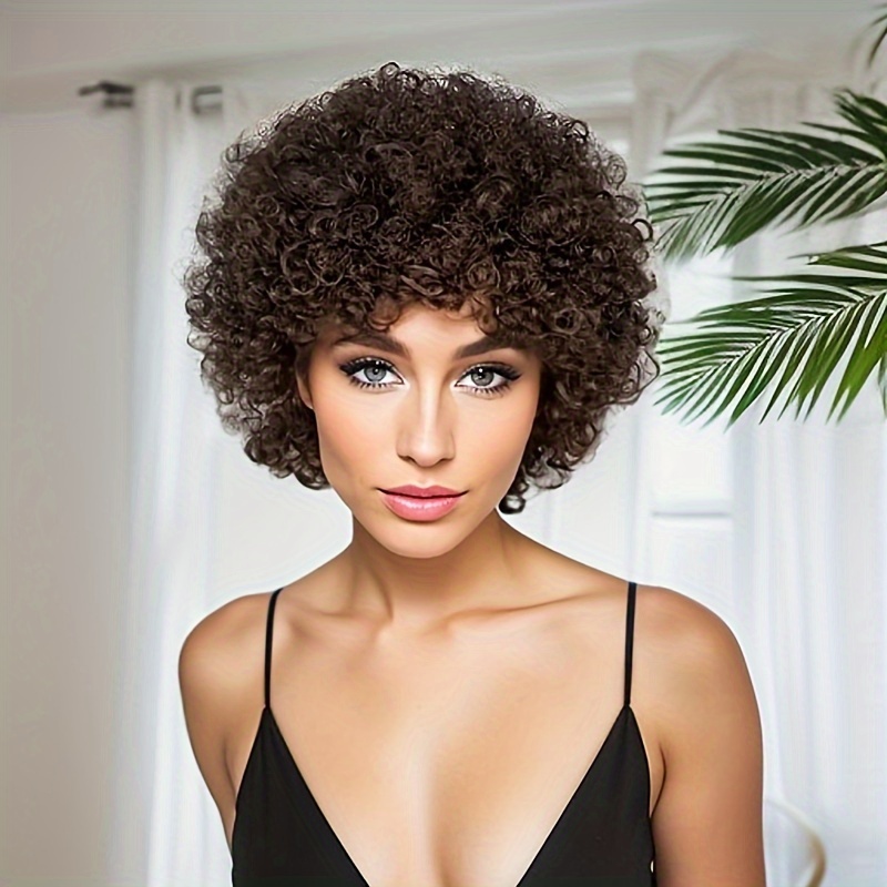 

Curly Human Hair Wig For Women 4 # Highlight Real Short Brazilian Hair Wigs Water Wave Pixie Cut Wigs Natural Black Human Hair Wigs 180% Density