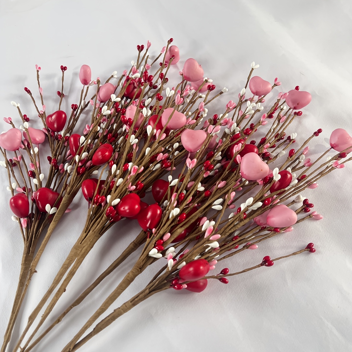 

5pcs Valentine's Day Heart-shaped Berry Stems, 17" For Diy Decor, Wedding Gifts, And