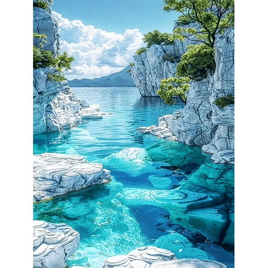 TEMU New 5d Diy Diamond Painting Kit - Bay Scenery, Drill Acrylic Artwork, Living Room, Bedroom, Home Handmade Decorative Painting, Christmas Gift,