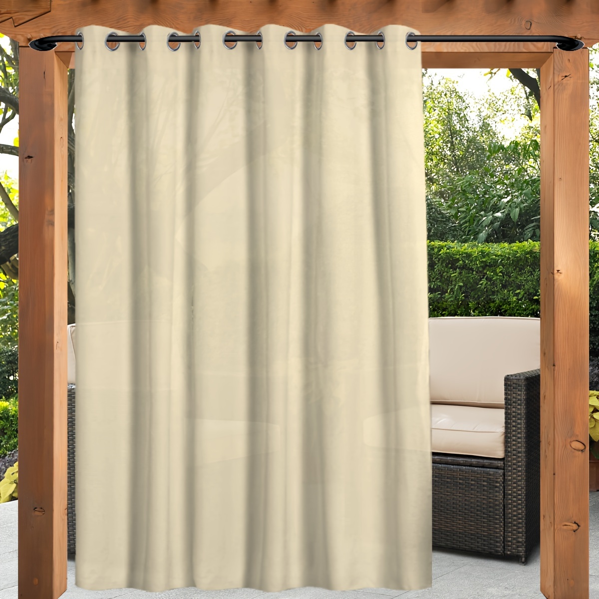 Image of 1 Panel Outdoor Curtains For Patio Uv And Fade Resistant Outside Curtains For Gazebo, Front Porch, Pergola, Sun Blocking Privacy Curtain, Cream