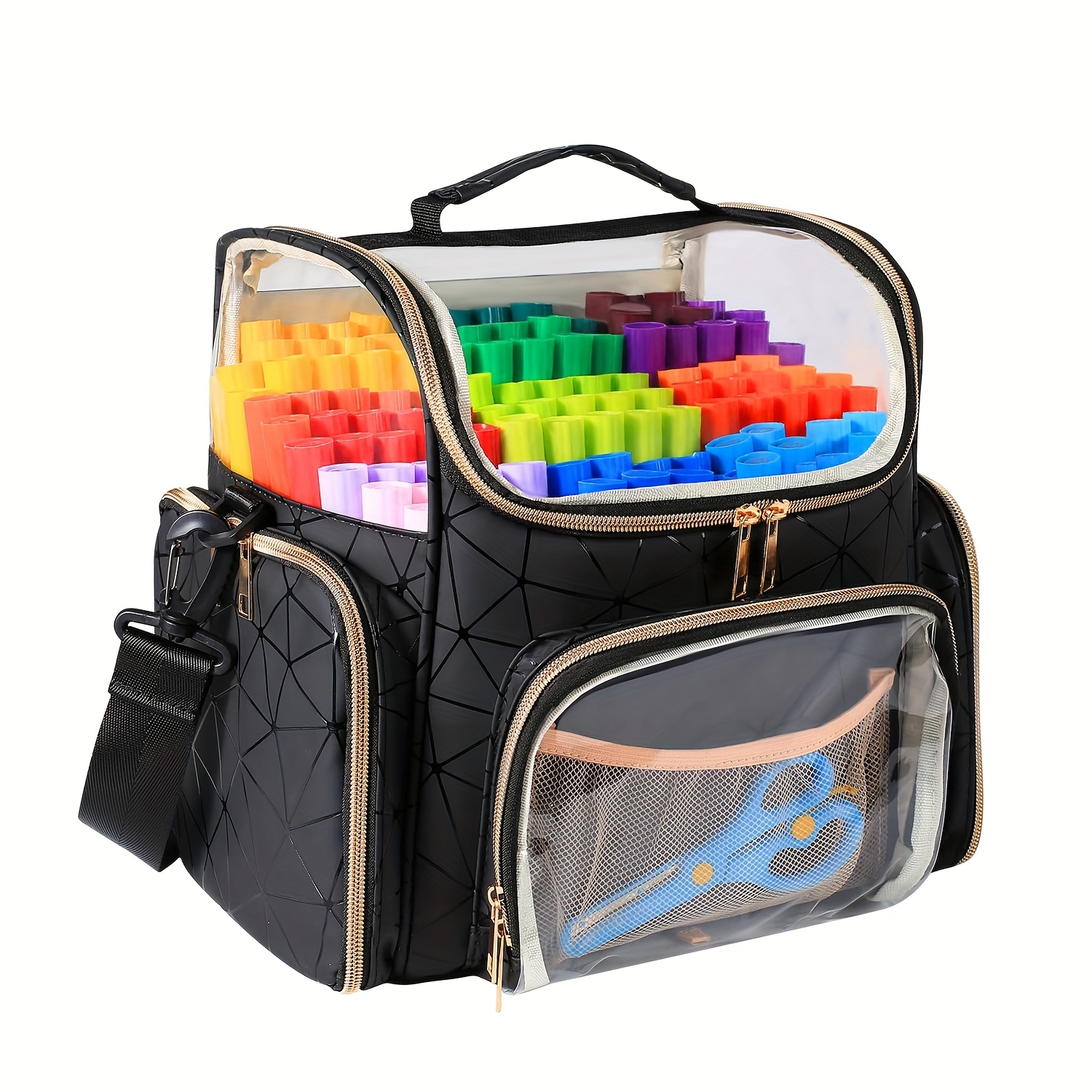 

1pc Large Capacity Leather Marker Organizer Case, Waterproof Storage Bag For 180 Markers, Art Supplies, Ideal For Classroom, Outdoor Sketching & Travel - Black