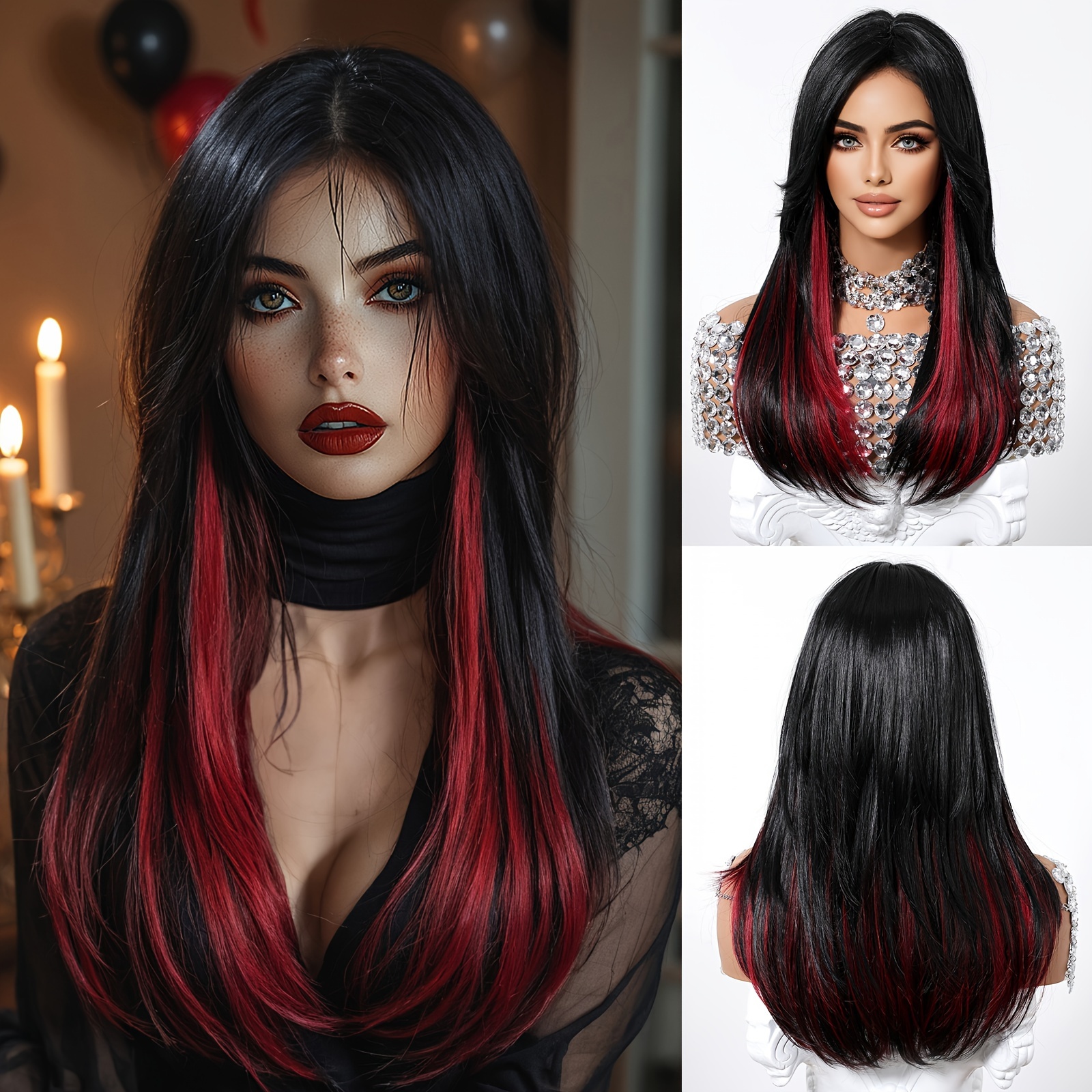 

Elegant Black Long Straight Wig For Women - Heat Resistant Synthetic Hair, Cosplay &