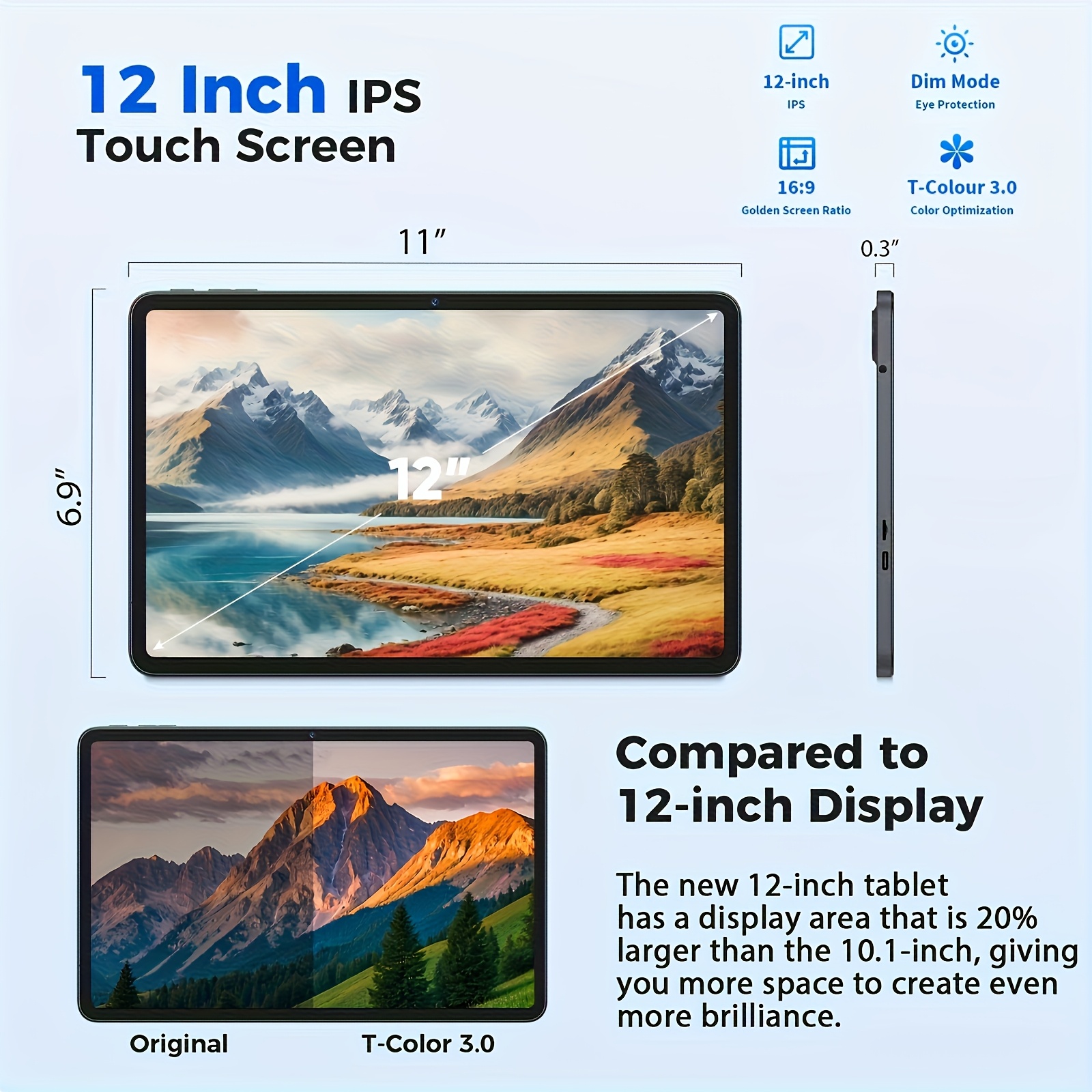 Android 16 System Android Tablet, 12-inch Tablet with Keyboard, 24GB (8GB+16GB) RAM+ 256GB ROM, 5MP+13MP Camera, Supports 2.4G and 5G WiFi, Adopts IPS Display, Includes GMS Services, 2-in-1 Tablet, Comes with Protective Cover, Mouse, and Stylus