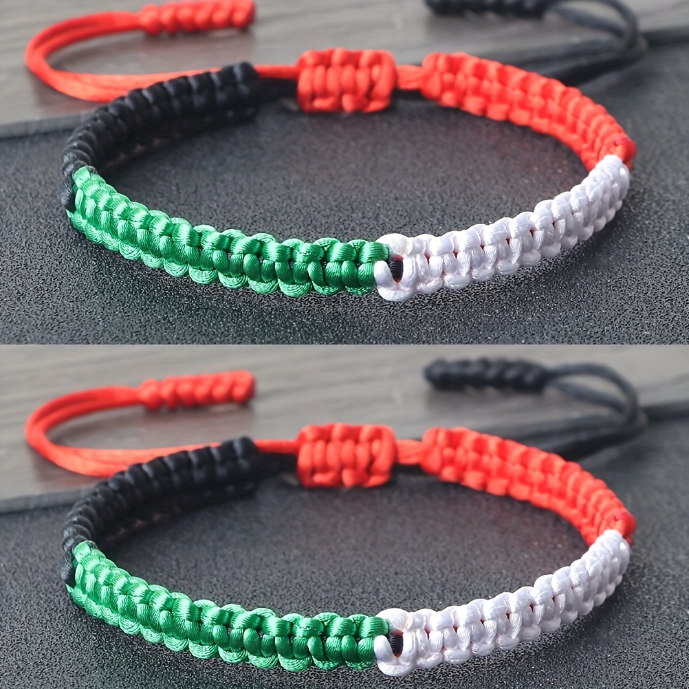 Image of 2pcs/set Simple Four-color Adjustable Braided Bracelet, Bohemian Four-strand Hand-woven Flag-colored Cord, Suitable For Daily Wear And Parties, An Ideal Gift For