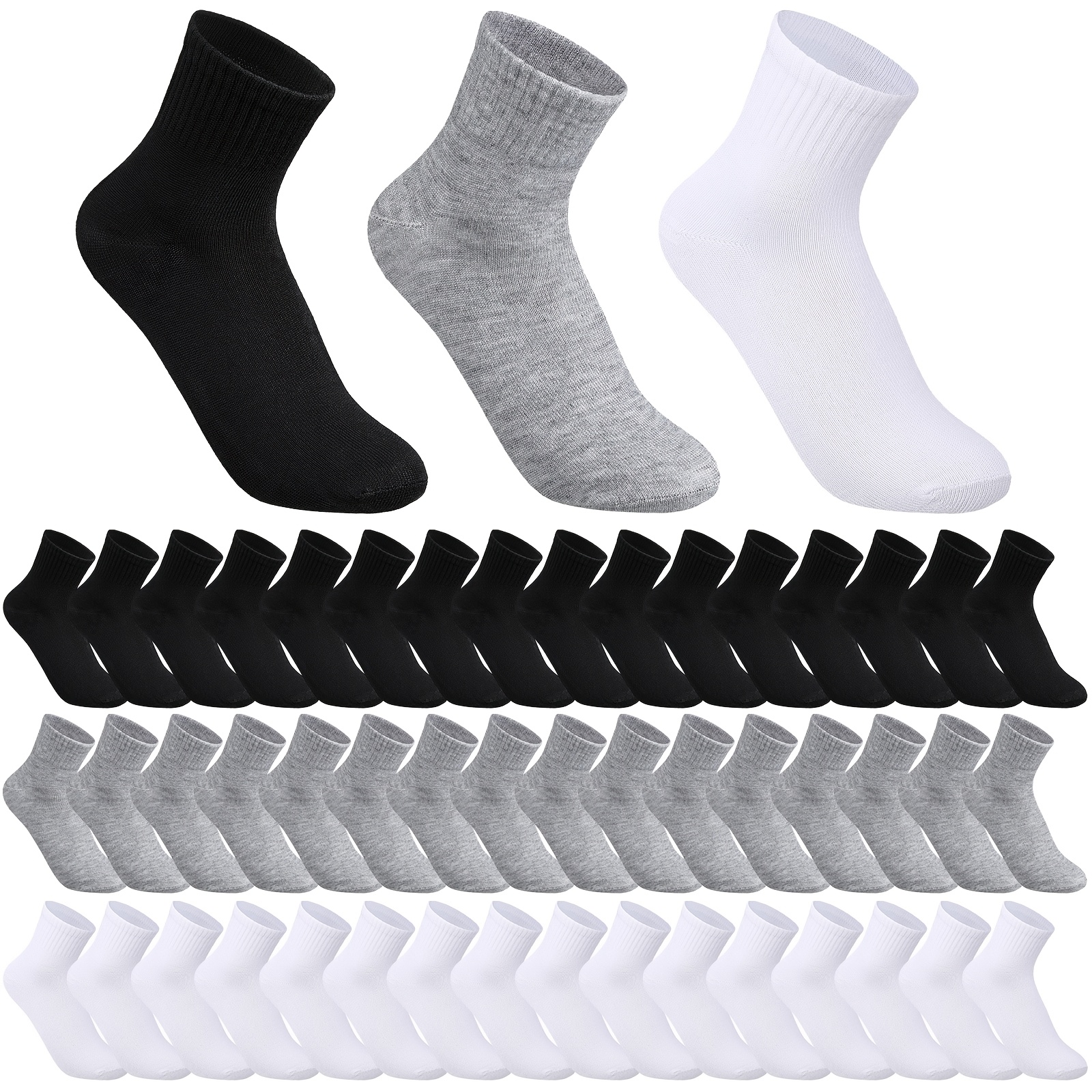 TEMU Bulk Pc Of 48 Pairs Of Men's Quarter Ankle Athletic Socks Designed For Moisture Wicking, Suitable For Casual Sports