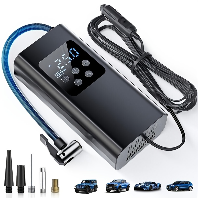 Image of Portable Wired Car Electric Air Pump, Corded Digital Tire Inflator With Led Light - Max 150 Psi, 36v Voltage, Quickly Inflates Vehicle Tires!