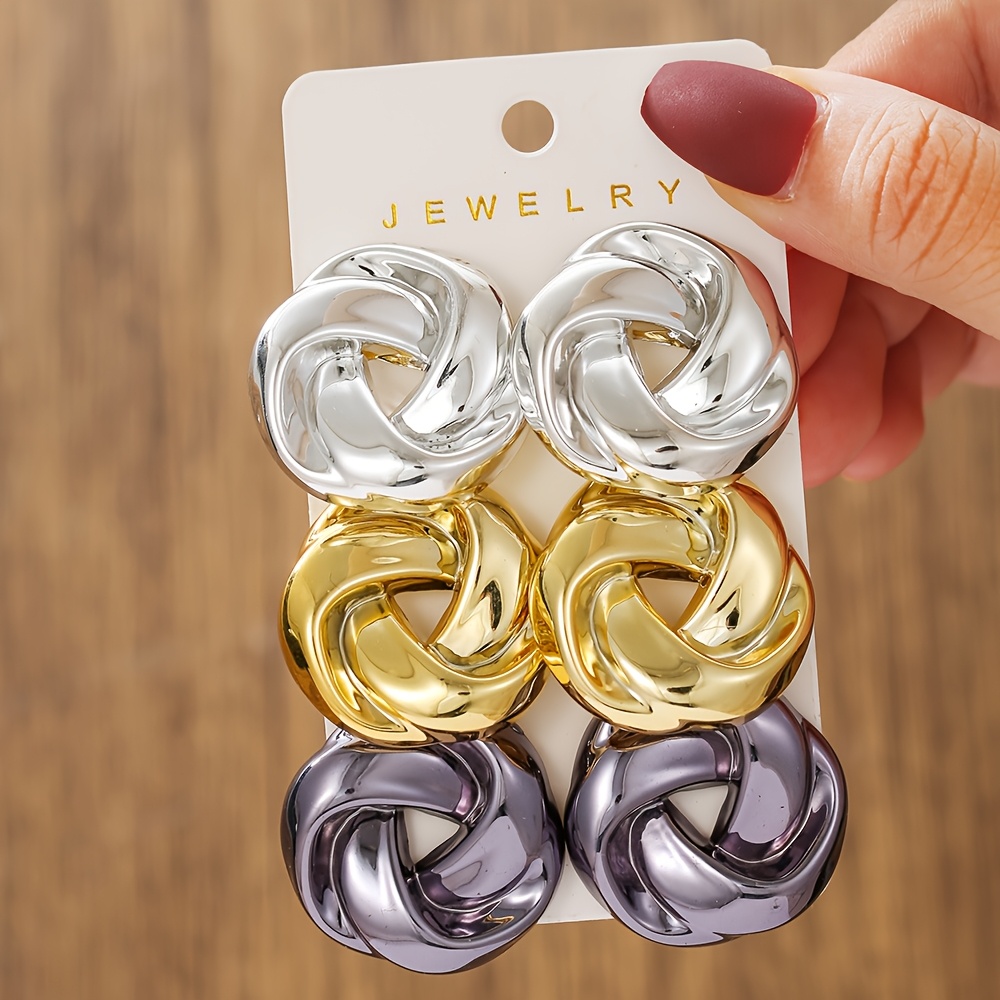 TEMU 6pcs Set Of Stylish Irregular Round Colorful Ccb Resin Button Earrings - Perfect Gift For Women, Daily Wear