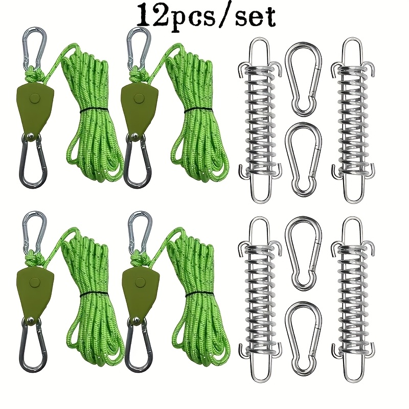 E-shop 12 Stk. Zelt-Abspannschnapphaken mit verstellbaren grünen Clips Metallhaken – federbelastete Campinghaken zur Befestigung von Zelten Markisen,