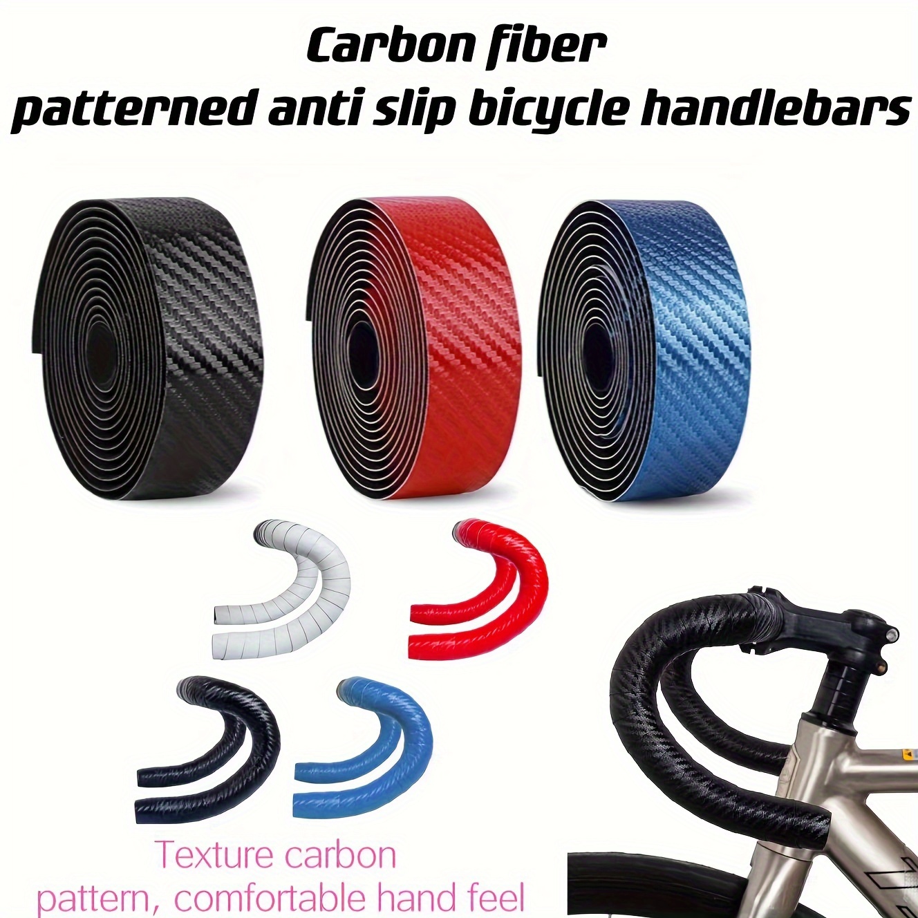 

Premium Carbon Fiber Bike Handlebar Tape - Anti-slip, Shock-absorbing Pu Leather For Road & Mountain Bikes