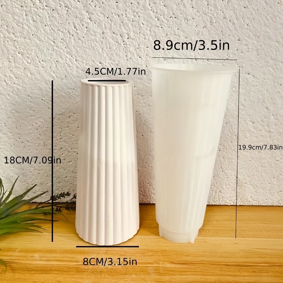 Image of Diy Tall Striped Vase Mold, Dried Flower Cement Vase Mold, Table Decoration Flower Arrangement Resin Silicone Mold