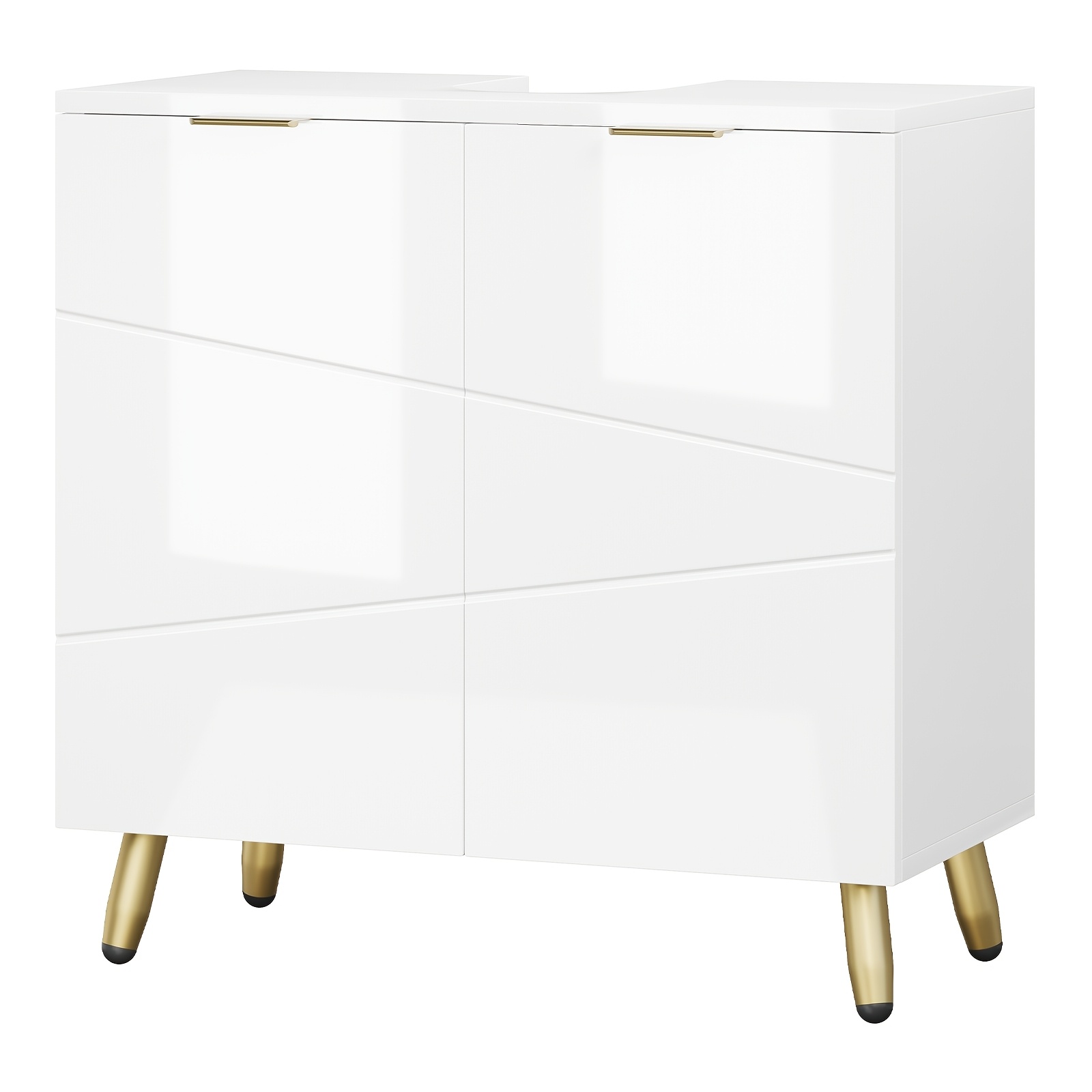 Image of 1pc Washbasin Cabinet, Base Cabinet, Washbasin Cabinet, Bathroom Cabinet, White High Gloss, With 2 Doors, Legs, Adjustable Shelf, Freestanding, 60x60x30 Cm