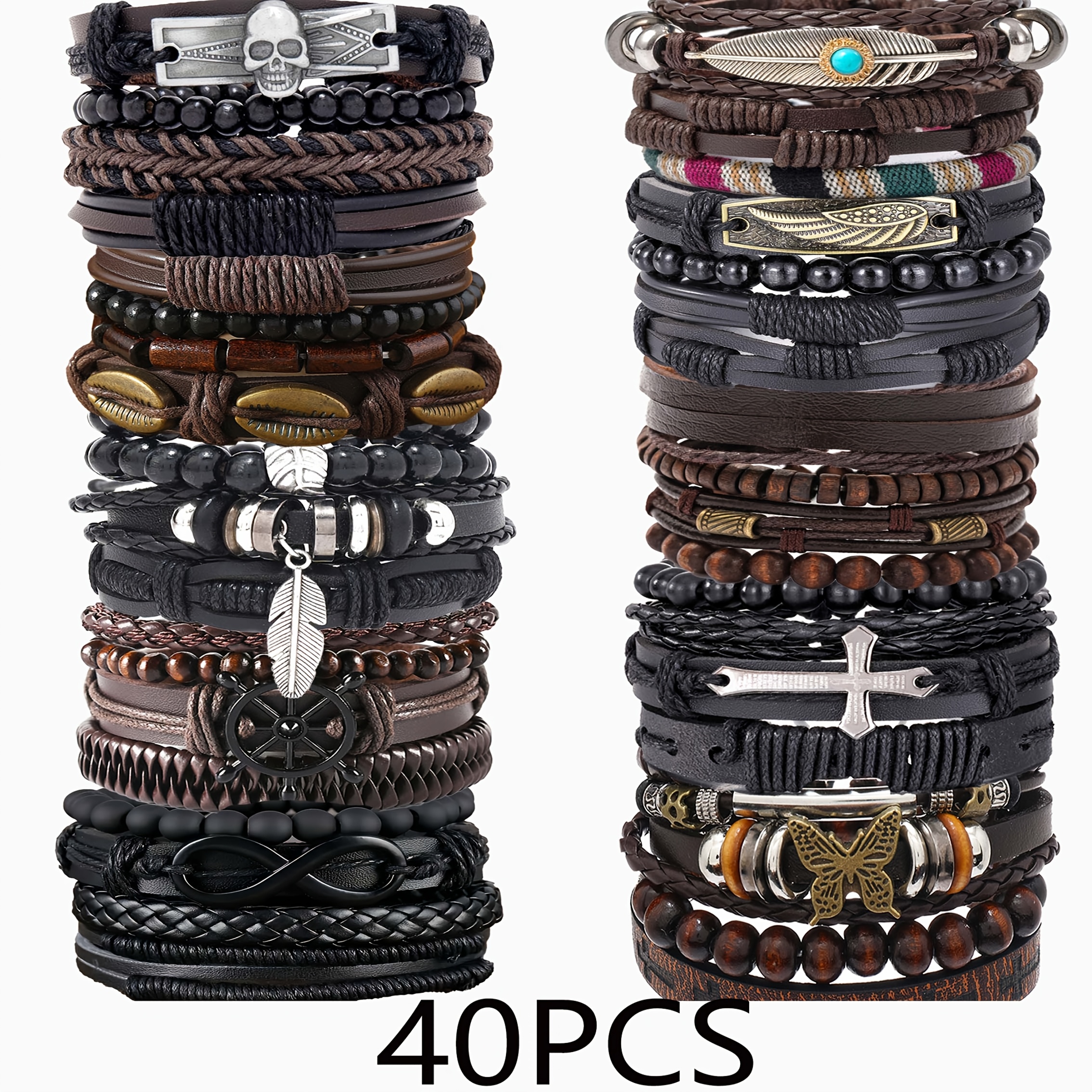 Image of 40pcs Set Of Unisex Bracelets, A Valentine's Day Gift Suitable For Daily Wear, Gift-, Christmas Gifts, Halloween Gifts, And New Year Gifts