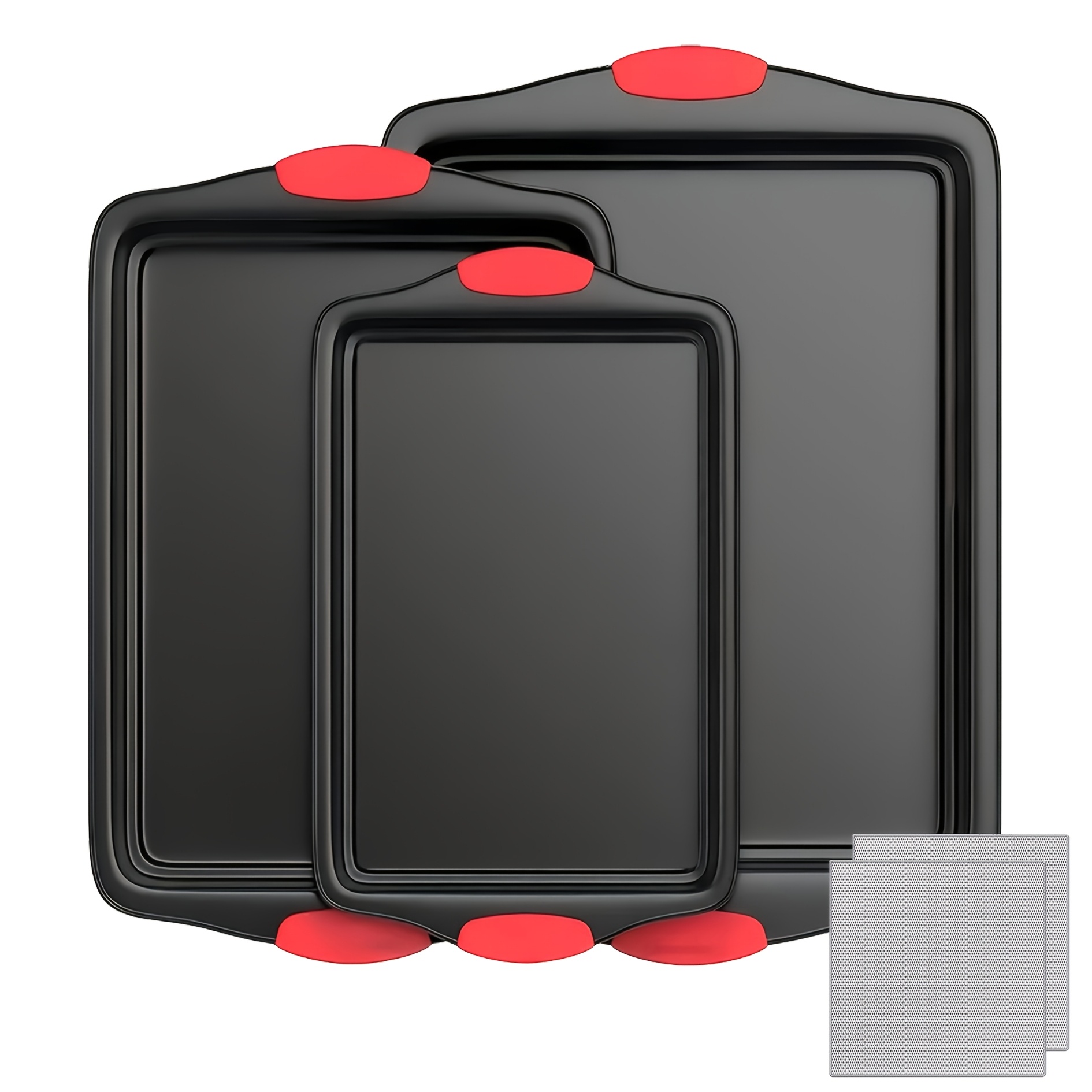 TEMU 5pcs Complete Baking Bakeware Kit, Includes 3 Sizes Stackable Carbon Steel Baking Sheet Set With Resistant Silicone Grips& 2 Stainless Steel