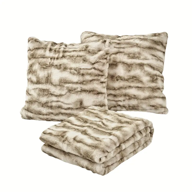 3pcs throw combo 2 pillow cover 1throw blanket combo with velvet backing plush fuzzy soft warm for couch chair bed sofa bedroom living room camping Product details 5