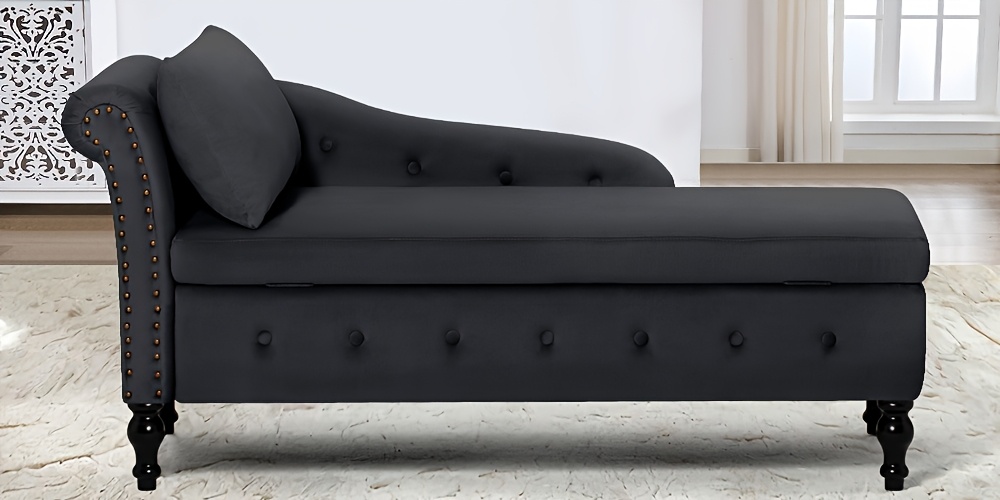 ACMEASE Fabric Chaise Lounge Featuring Left Armrest & Support Pillow, Button-Tufted Sofa with Storage, Indoor Lounge Chair, Contemporary Velvet Lounge Chair Suitable for Bedroom, Living Room, And Office