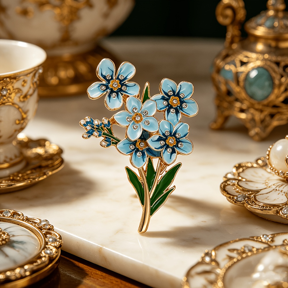 TEMU Broche Bleu Vintage - Fleur en Strass Adaptée aux Fêtes, Cadeaux pour Enseignants, Remise de Diplôme, Épingle à Fleur en Émail Portable Toute