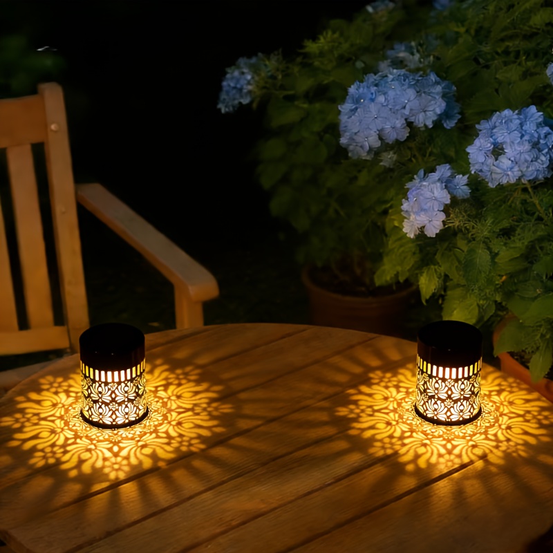 2/4pcs Solar Outdoor Desktop Decorative Light, For Lotus Pattern Projection Night Light, Outdoor Desktop Lighting Fixture, Iron Hollow Out Light, Outdoor Terrace, Lawn, Steps, Garden, , Courtyard