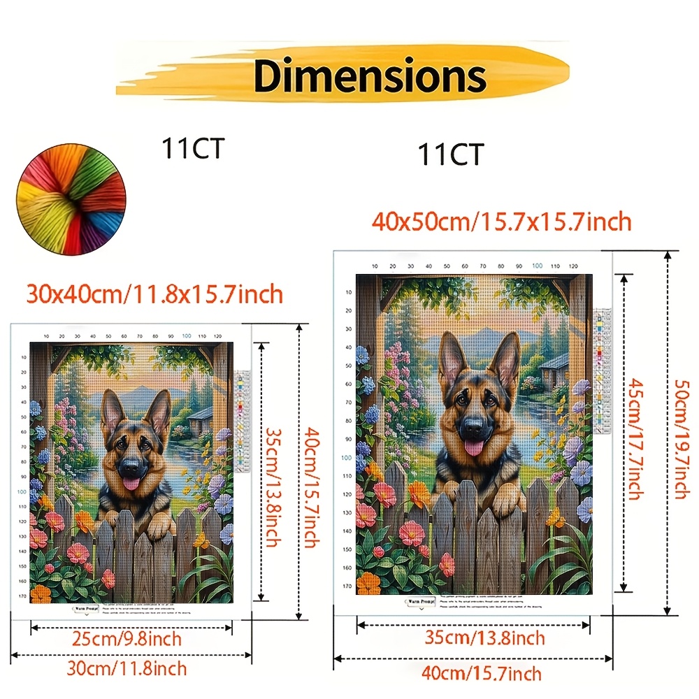 Frameless Cross-Stitch Printed Kit Featuring German Shepherd
