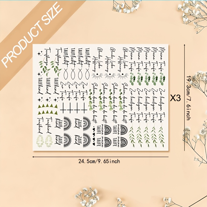 TEMU 3pcs German Baptism-themed Fresh Decoration Transfer, Covering Zur Taufe (holy Baptism), Meine Taufe (my Baptism) And Other German Warm- Texts,