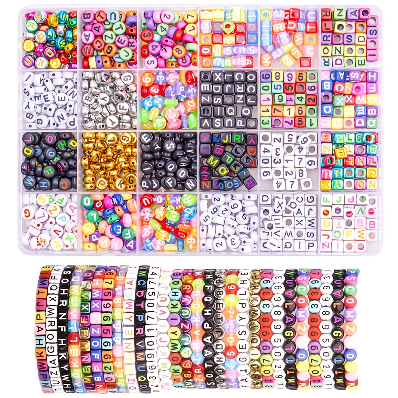 TEMU Set di perline alfabeto da 1520 pezzi - Perline alfabeto colorate quadrate e , adatte per di braccialetti e gioielli fai da te