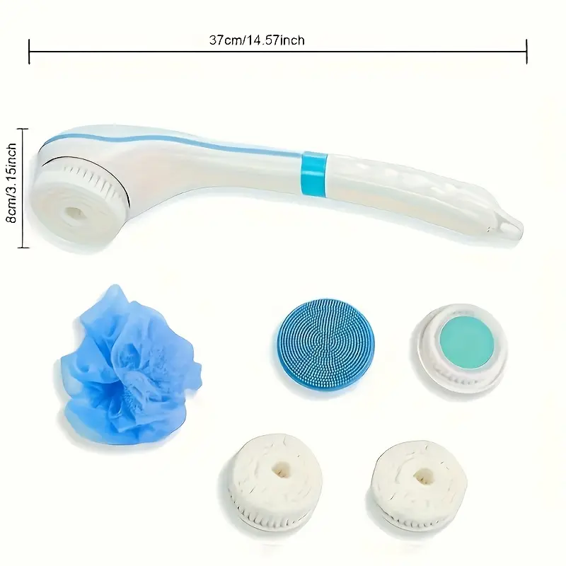 1pc fully automatic electric shower brush with five brush heads handheld massage body brush lazy back scrubber back with long handle formaldehyde free spa exfoliating scrub for back and full body cleansing Product details 2