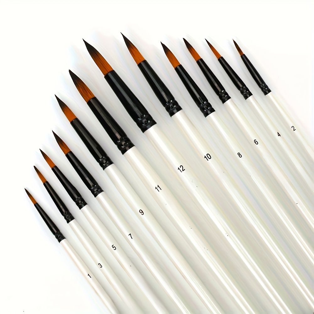 TEMU 12pcs Fine Point Paint Brush Set - Professional Nylon Hair Brushes For Acrylic, Watercolor & Oil Painting - For Art Supplies For Artists And