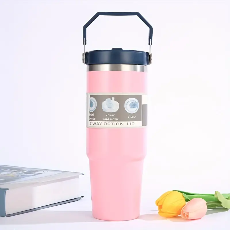 1pc 890ml 30oz double layer stainless steel vacuum water bottle with handle portable insulated mug for home outdoor camping and travel drinks hot or cold for hours details 13