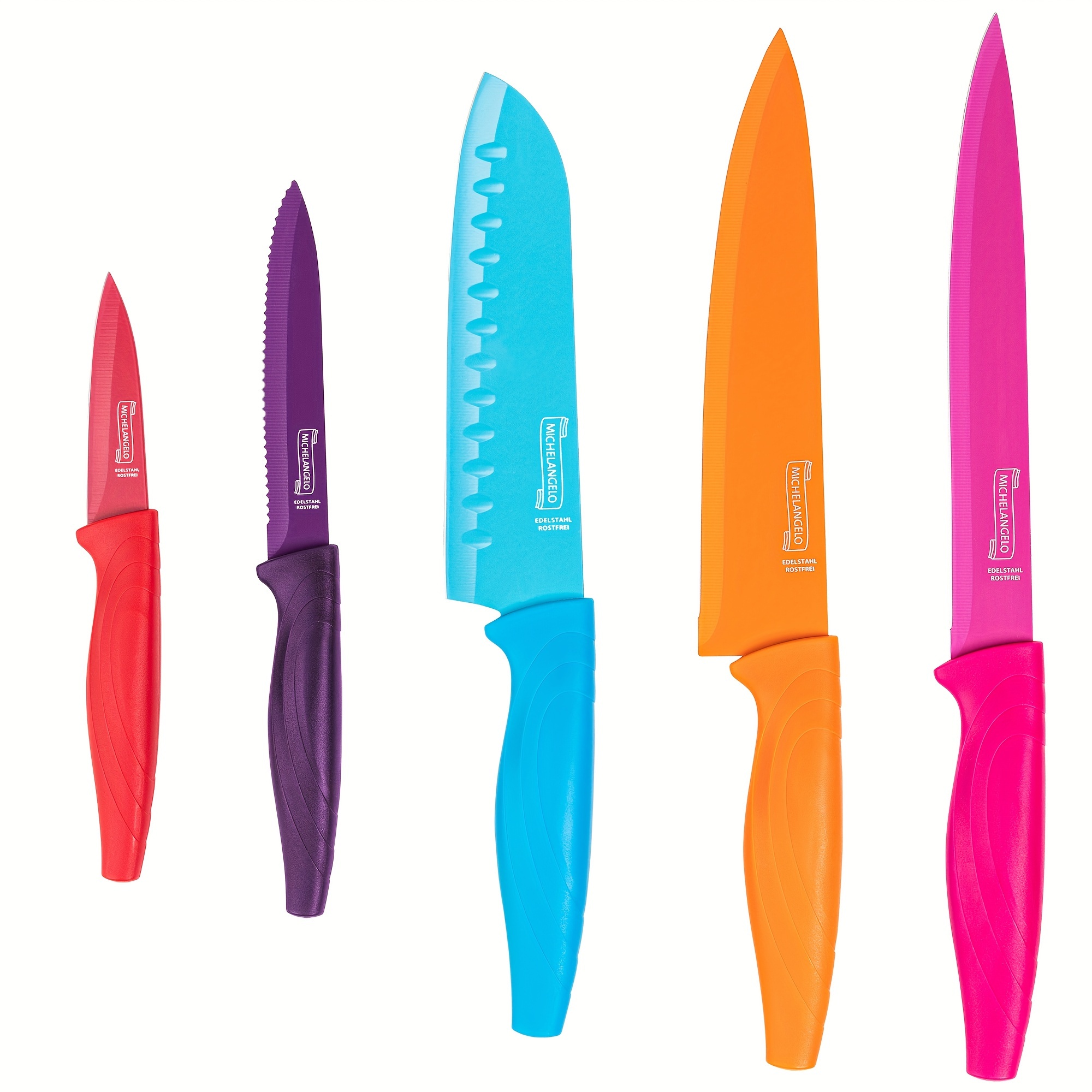 TEMU Kitchen Knife Set 10pcs, Rainbow Knife Set For Kitchen, High Carbon Stainless Steel Kitchen Knives Set, Kitchen Knife Set With Covers, Colorful