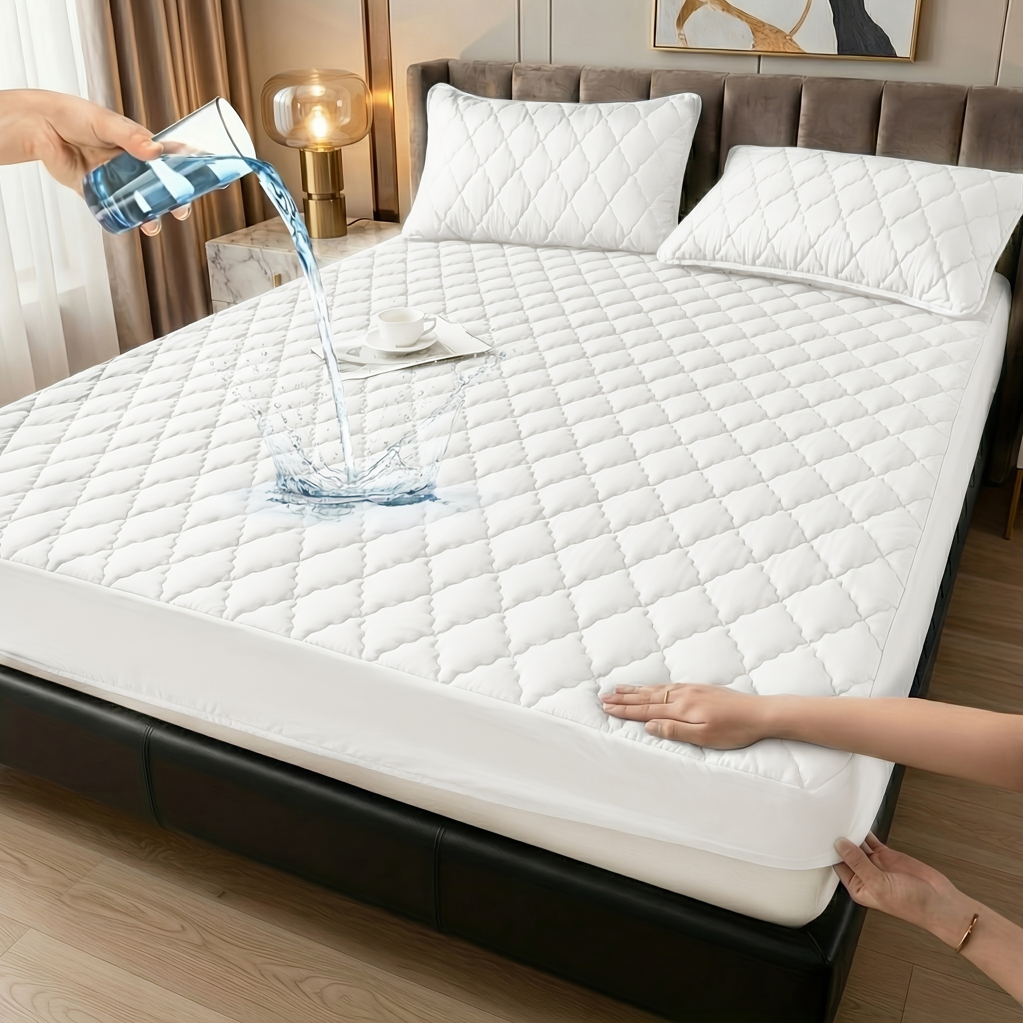 Image of 1pc Solid Color Mattress Protector, Extends Mattress Life, Dustproof, Waterproof, Suitable For , Suitable For Bedroom, Hotel, Machine Washable, Pillowcases And Pillow Core Not Included