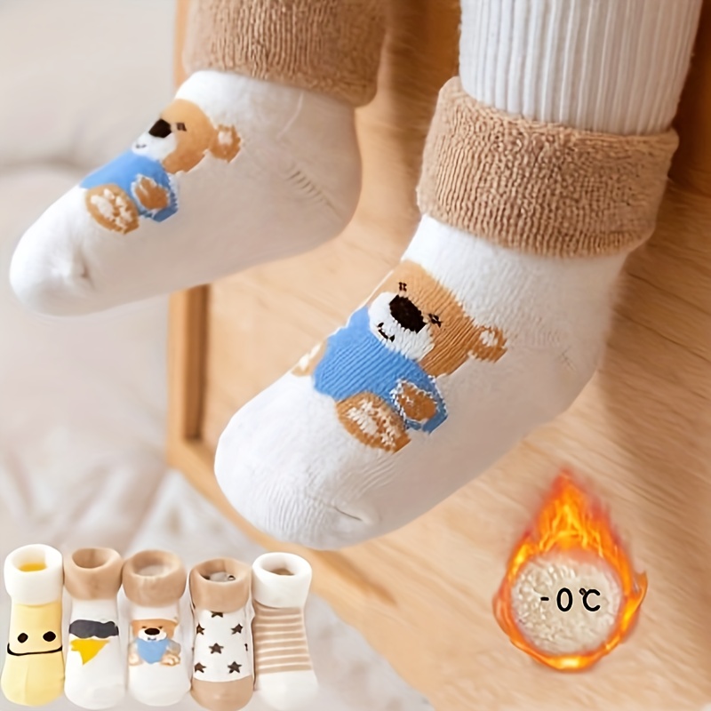 

5-pack Children's Cartoon Cotton Knee-length Socks - Soft Warm Fall/winter Kids' Socks With Cute Patterns, Hand Wash Only - For Aged 12 And Under