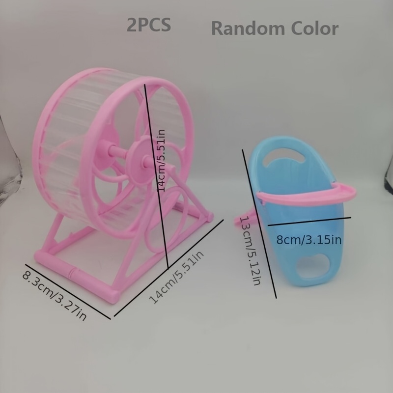 TEMU 2pcs Random Color Hamster Smooth-running Noise-reducing Wheel With Stand And Hamster Elevated Feeding Seat, Made Of Plastic Material, Small Pet