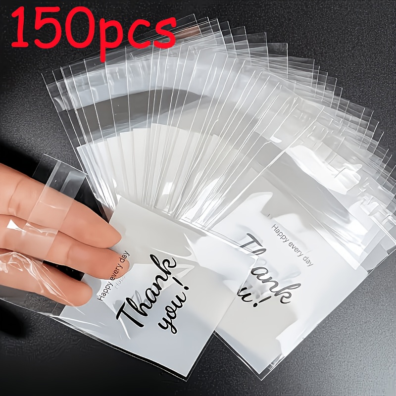 Image of 150pcs Of Elegant Self-sealing Transparent Gift Bags With ', Thank You', Perfect For Jewelry And Party Gifts, As Well As Small Presents