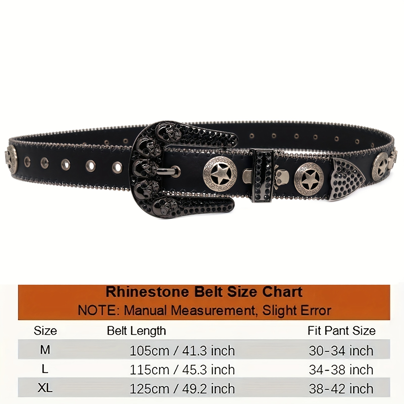 Skull Belt with Rhinestone Hardware Buckle in Punk Style