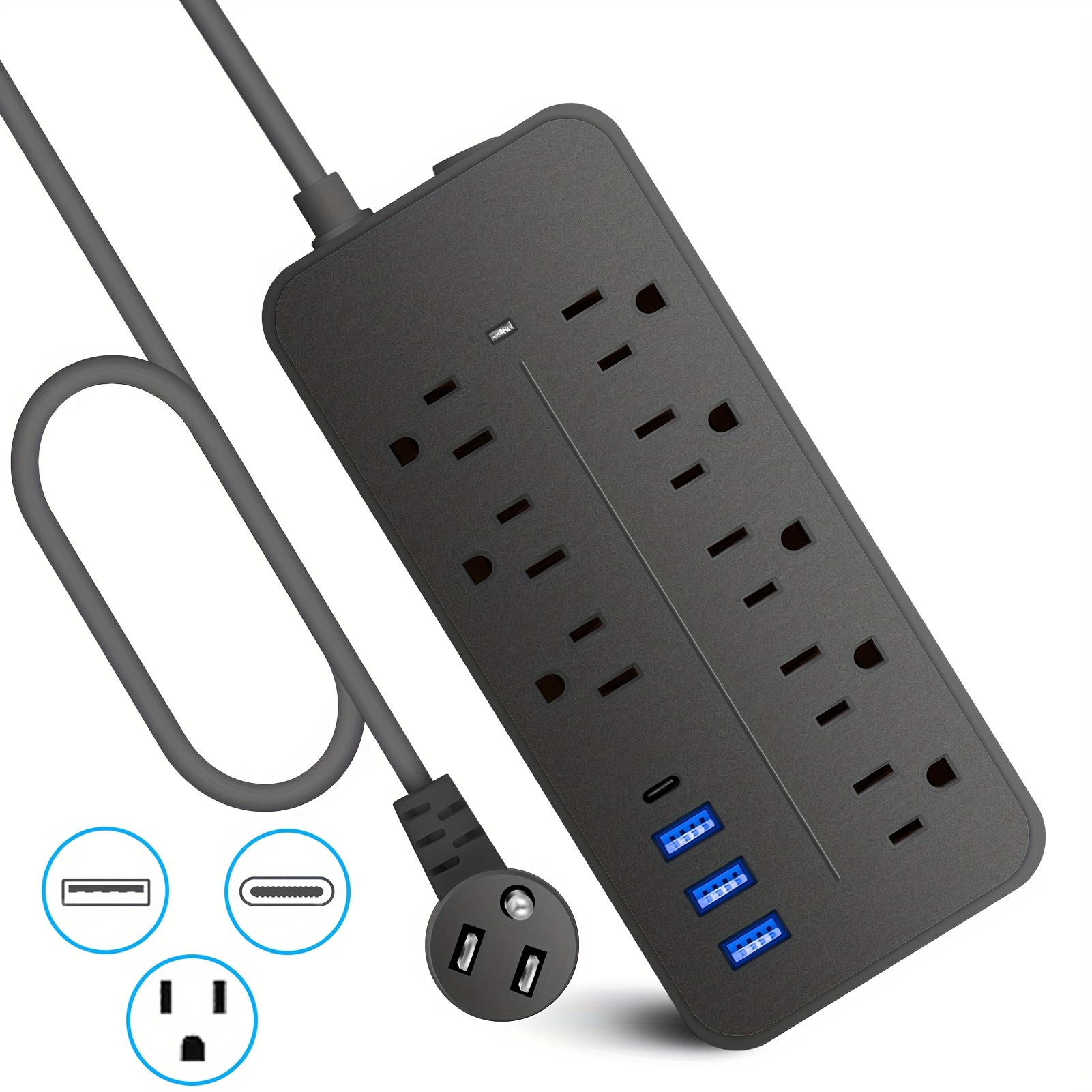 

Protector , Extension Cord With Multiple Outlets, 4-foot Ultra-thin Flat Plug, 8 Outlets, 4 Usb (1 Usb C), 1700j Multi-plug Socket Extender, Essential For Home Offices And College Dorms.