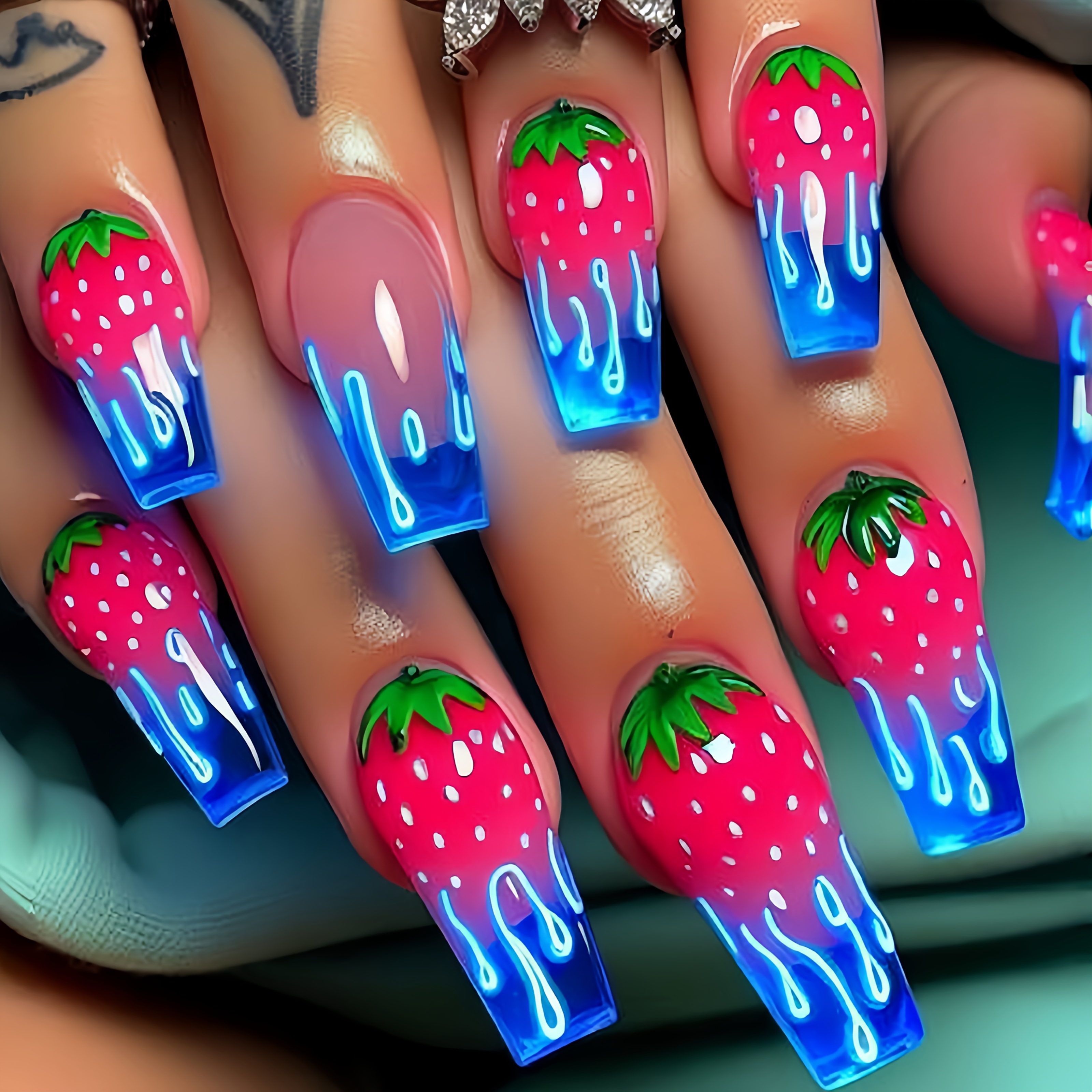 TEMU 24pcs Strawberry Ombre Press-on Nails - & Pink Ballet Nail Tips With Effect, Removable Fake Nail Set For Summer Fashion