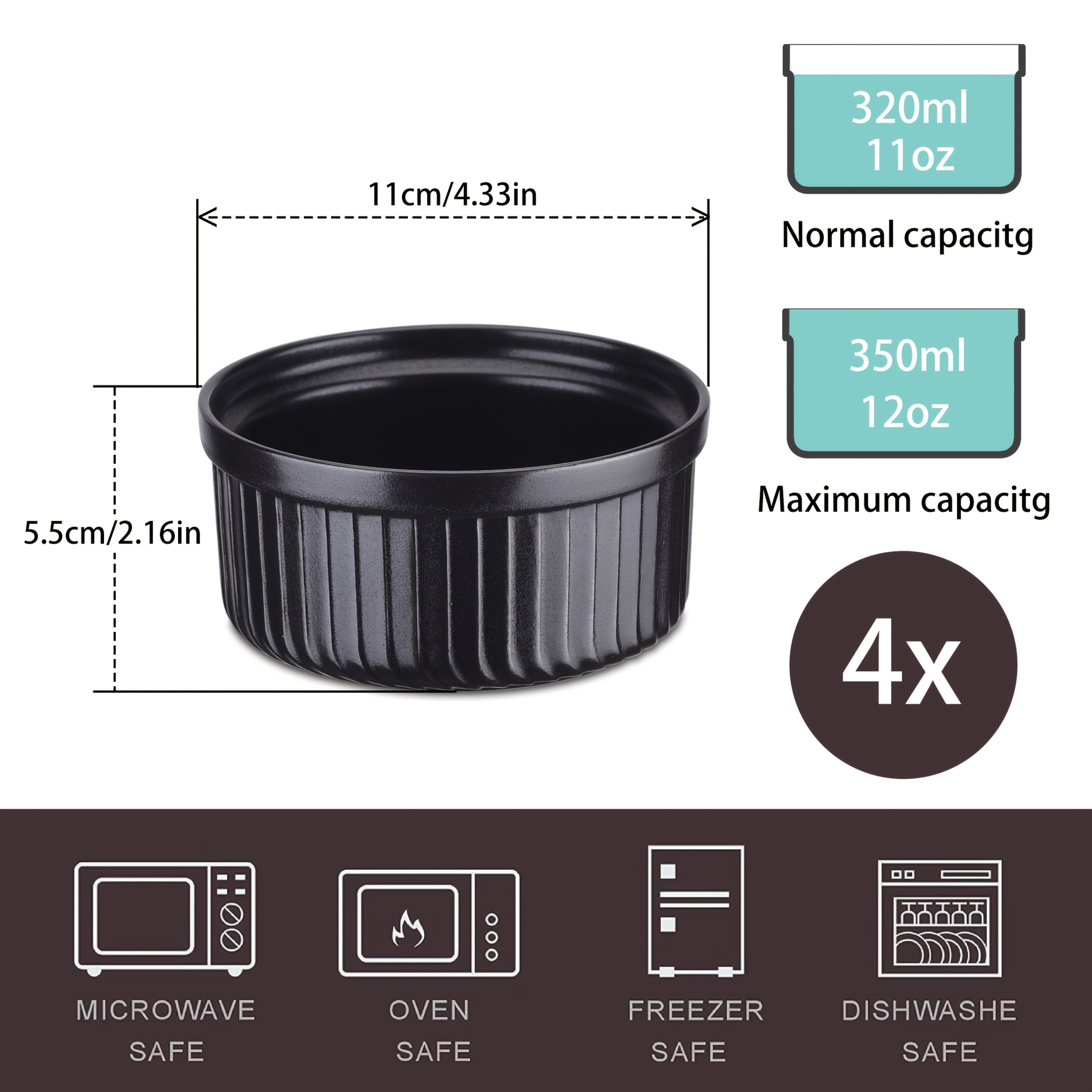 Image of Ramekins 2.5oz/11oz Oven Safe For Creme Brulee , Porcelain Custard Cups Ramekin For Baking, Ramekins Bowls, Set Of 4/6, Snack Bowl