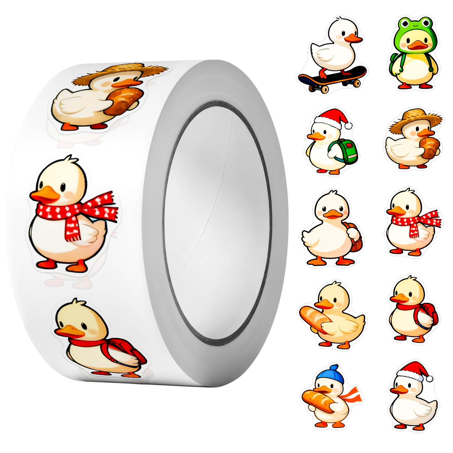1 rolle (500 stück) niedliche cartoon-entenküken unregelmäßige aufkleber 2,5 cm/1,0 10 designs kunstdruck-aufkleber zum verzieren,   für verschiedene heimdekorationen, verschlussetiketten, tagebuch, geschenkverpackung, zubehör