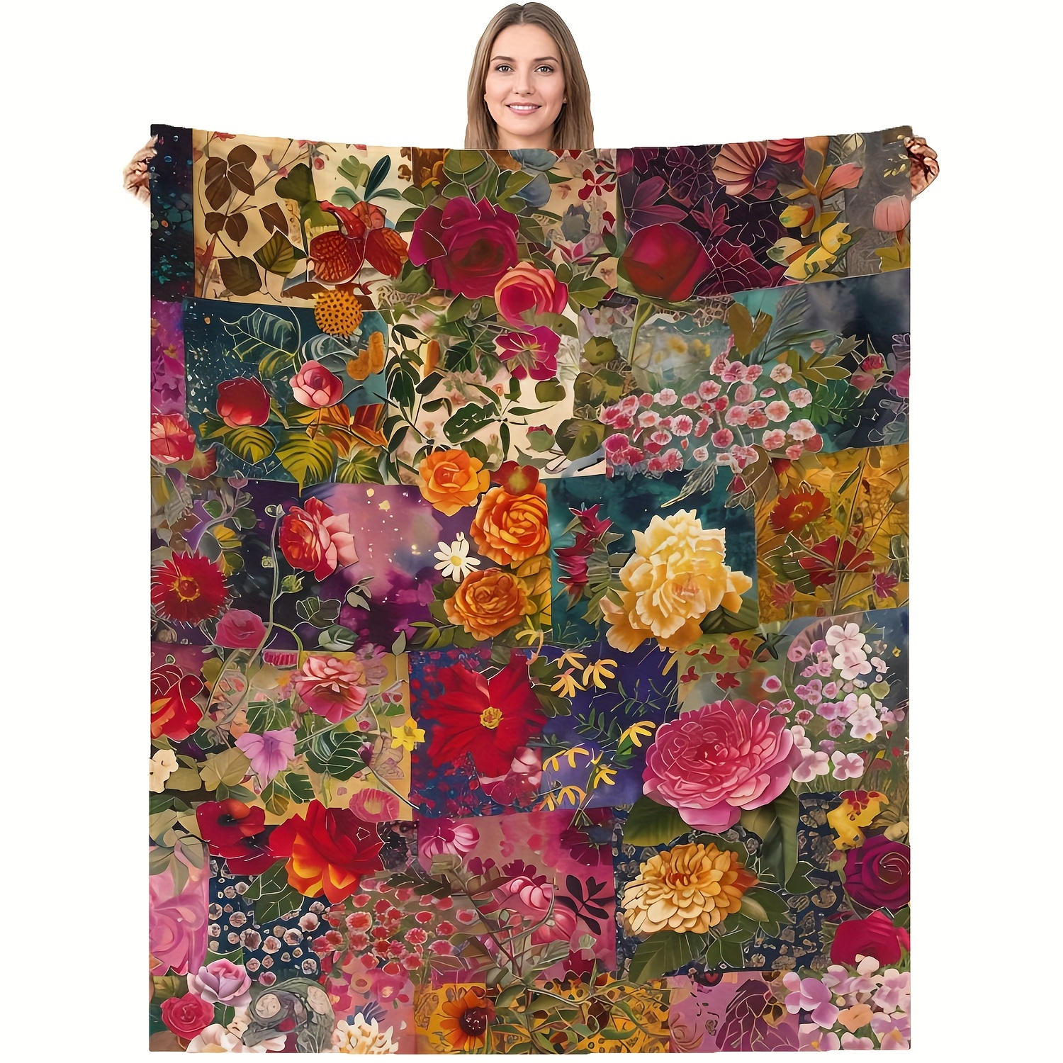 

Vintage Floral Patchwork Blanket - Soft Flannel Throw For Mom & Grandma, Perfect For Couch, Bed, Office, And Travel Outdoor Vintage Floral Pillow Covers Flannel Blanket