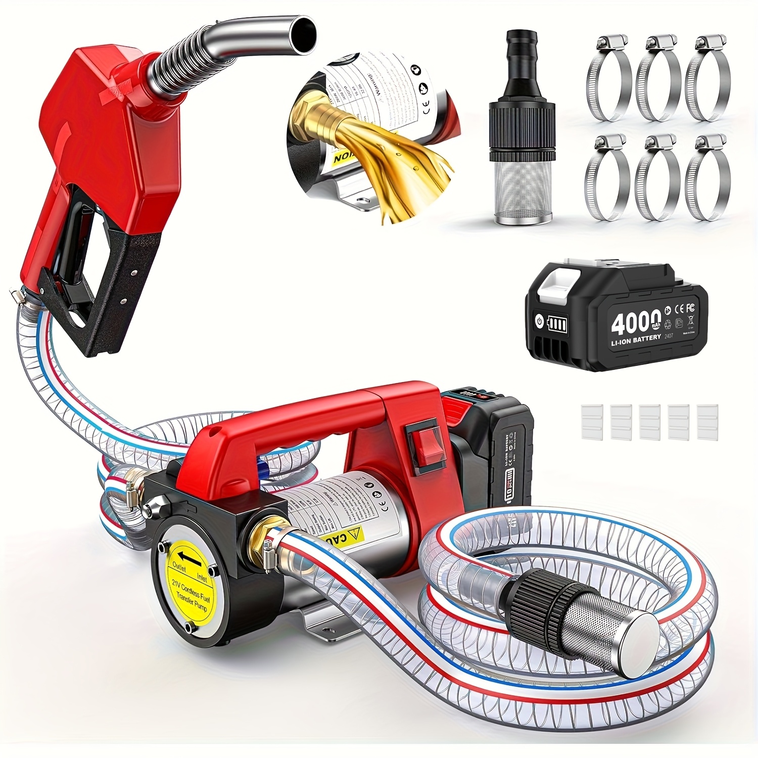 TEMU Taskstar 21v Cordless Transfer Pump - 12gpm Portable Fuel Pump W/ 4.0ah Battery, Self-priming & Auto Shut-off - Includes Hose & Nozzle For ,