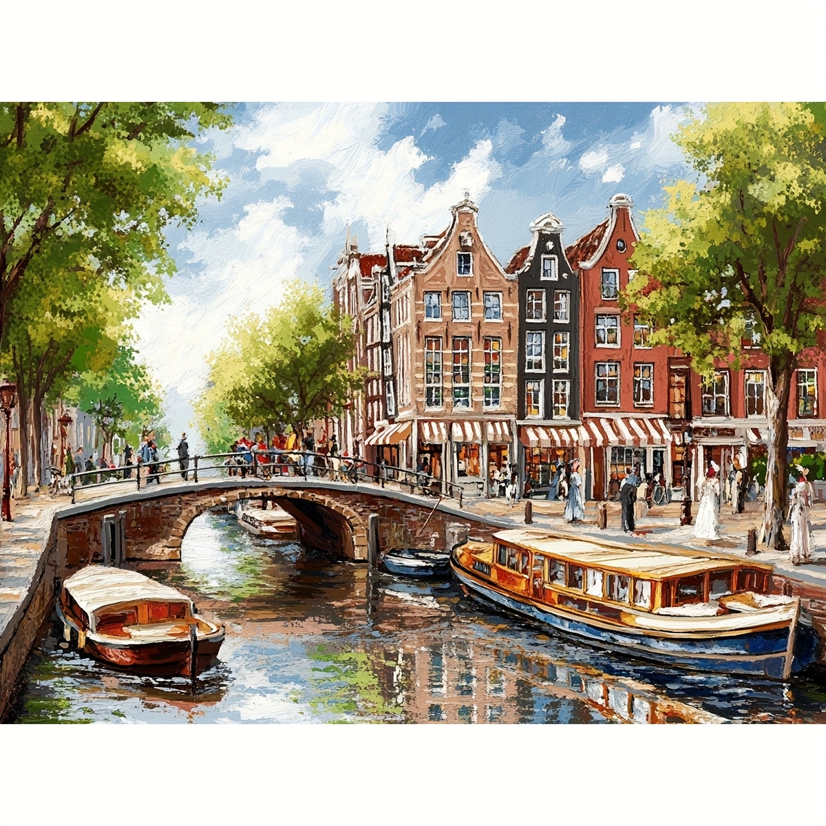 TEMU ZUOANLF 1 Set 30*40Cm/11.8*15.7In Frameloze 11CT/14CT Gestempelde Stoffen Kruissteek Kit, Landschap, Afbeelding van de Scène van de Amsterdamse