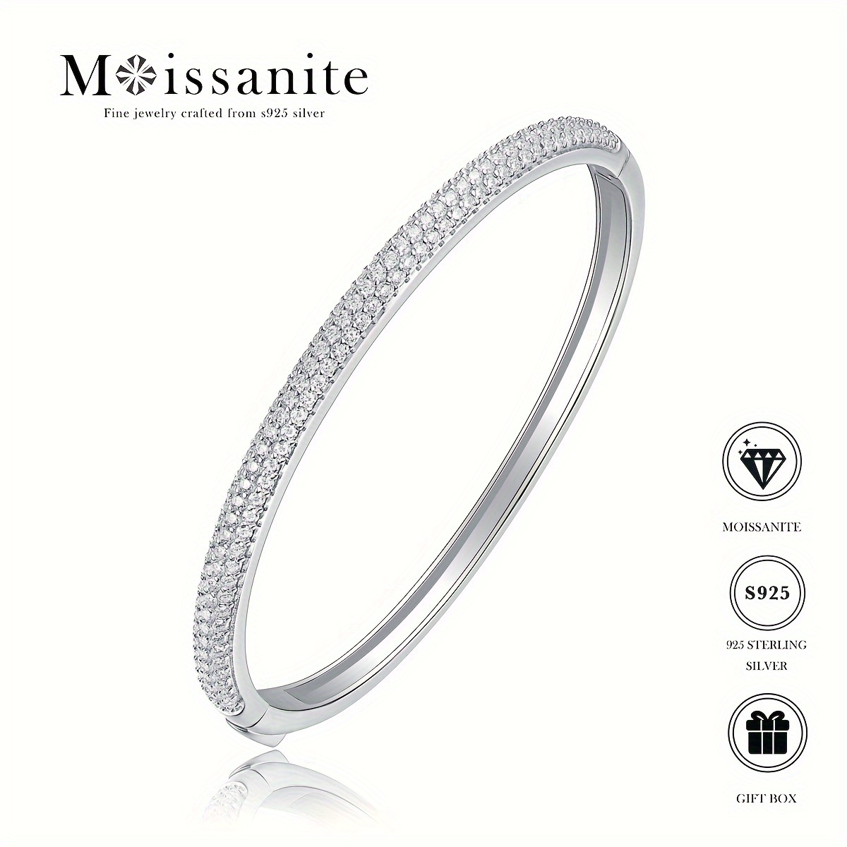 

Triple Moissanite Bangle. 2.2 Cttw, Vvs1 Round Cut. 925 Sterling Silvery With 18k White Gold Plated. For Women's , Party, Engagement & Wedding