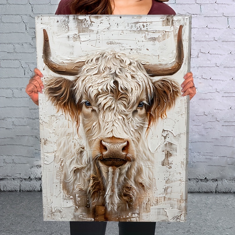 

1pc Wooden Framed Canvas Painting Highland Cow Wall Art Prints For Home Decoration, Living Room, Bedroom, Festival Party Decor, Gifts, Ready To Hang