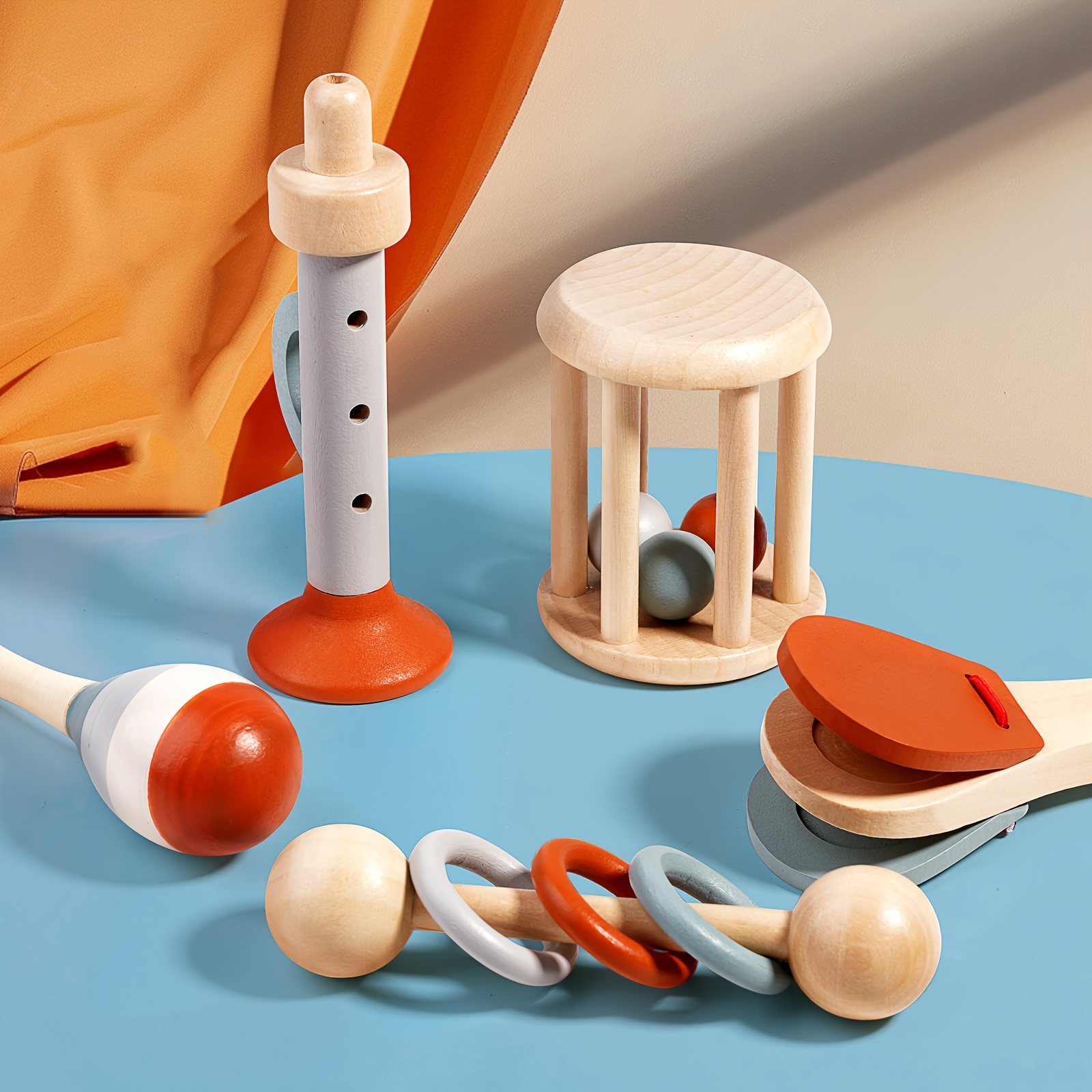 Juego de instrumentos musicales de madera para bebes de tranquilizador campana y juguete de jaula para educacion temprana Ideal regalo de para ninos y ninas Juguetes de madera para