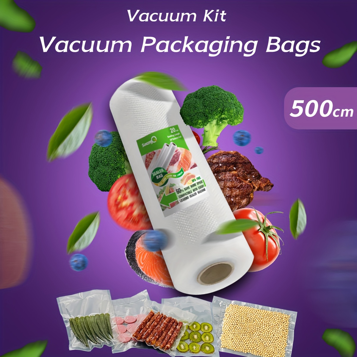 

1 Roll Vacuum Sealer Bags, Transparent Disposable Textured Roll Bag, Single-sided Mesh Sausage, For Cured Meat, Grain, Fruit And Vegetable, Kitchen Organizers And Storage, Kitchen Accessories