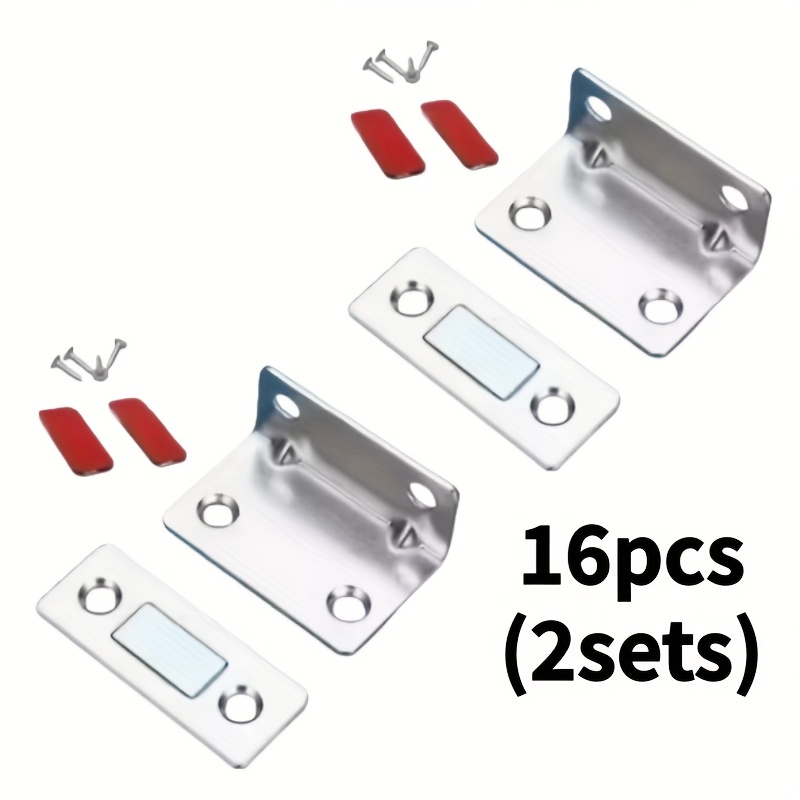 E-shop 16-teiliges magnetisches Türverschluss-Set aus Legierung - Inklusive 8 Schrauben, 4 Klebepflaster & 4 magnetische Metallplatten - Unsichtbare,
