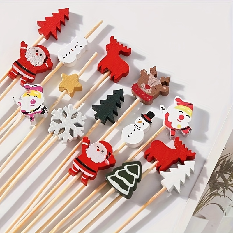 

100pcs Christmas Themed Interdental Toothpicks, Unscented Art Picks With Santa, Reindeer, Snowman Decorations, Skewers For Party Supplies