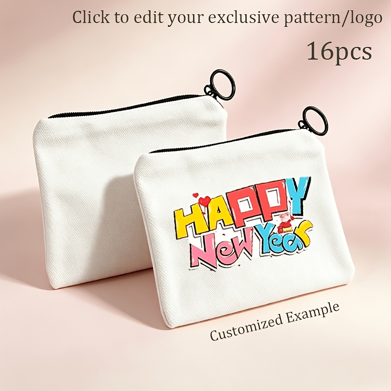 TEMU Gift For Her/him 16pcs Personalized Pattern Coin Purses/cosmetic Bags Custom Photo/logo - White/black Elegant Easy Zippered Toiletry Bag,